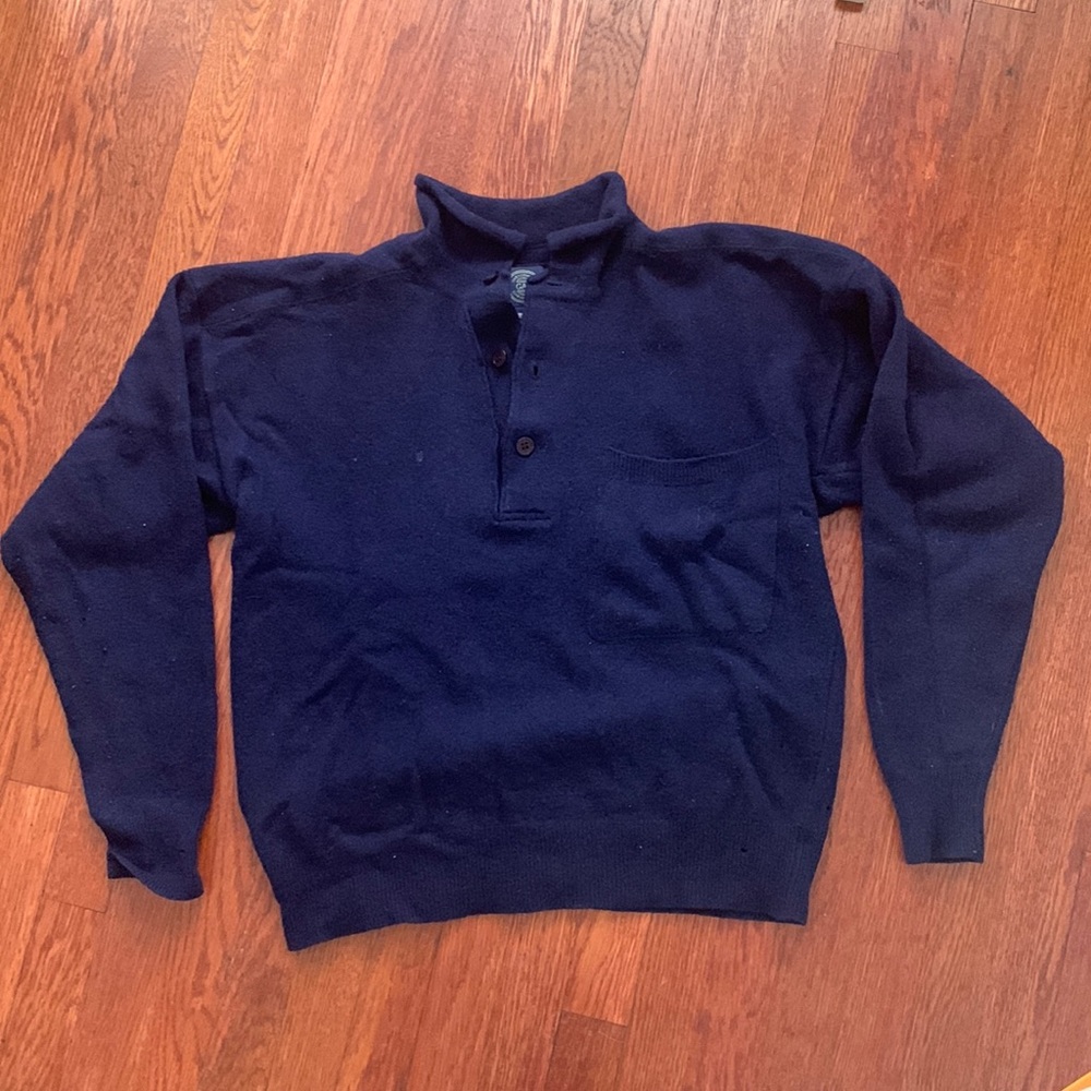 Vintage 1980s  Gap 100% Lambs Wool Navy Sweater with Front Chest Pocket Size S